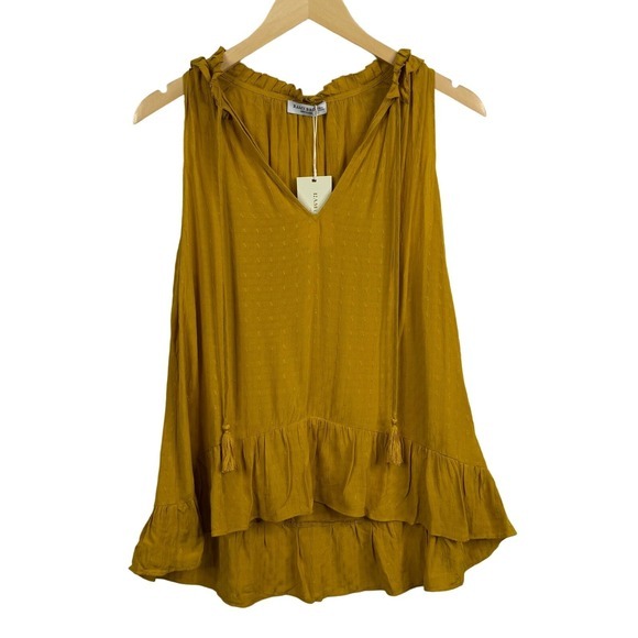 Ramy Brook Joni Sleeveless Ruffle-Hem Tassel Tie Mustard Top‎ Size S NWT - Picture 2 of 9